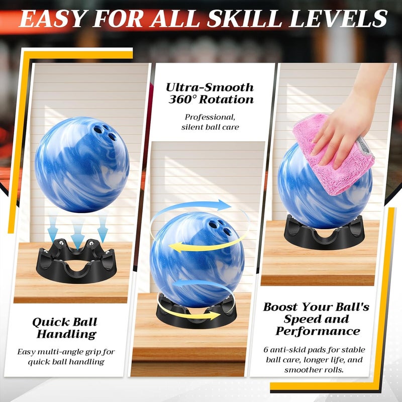 Yookeer Bowling Ball Spinner Stand, 360° Smooth Rotating Ball Cup Holder with Easy Multi-Angle Grip, Universal Bowling Accessories for Optimal Performance, Cleaning & Polishing - Image 4